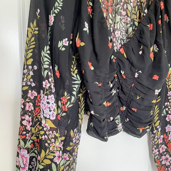 Free People Final Rose Deep V-Neck Long Sleeve Ruched Blouse - Picture 4 of 6